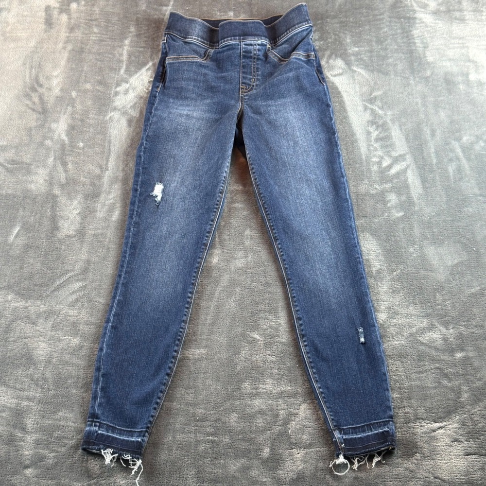 Spanx Women's Jeansโ Size XS Skinny Raw Hem Distressed Mid Rise